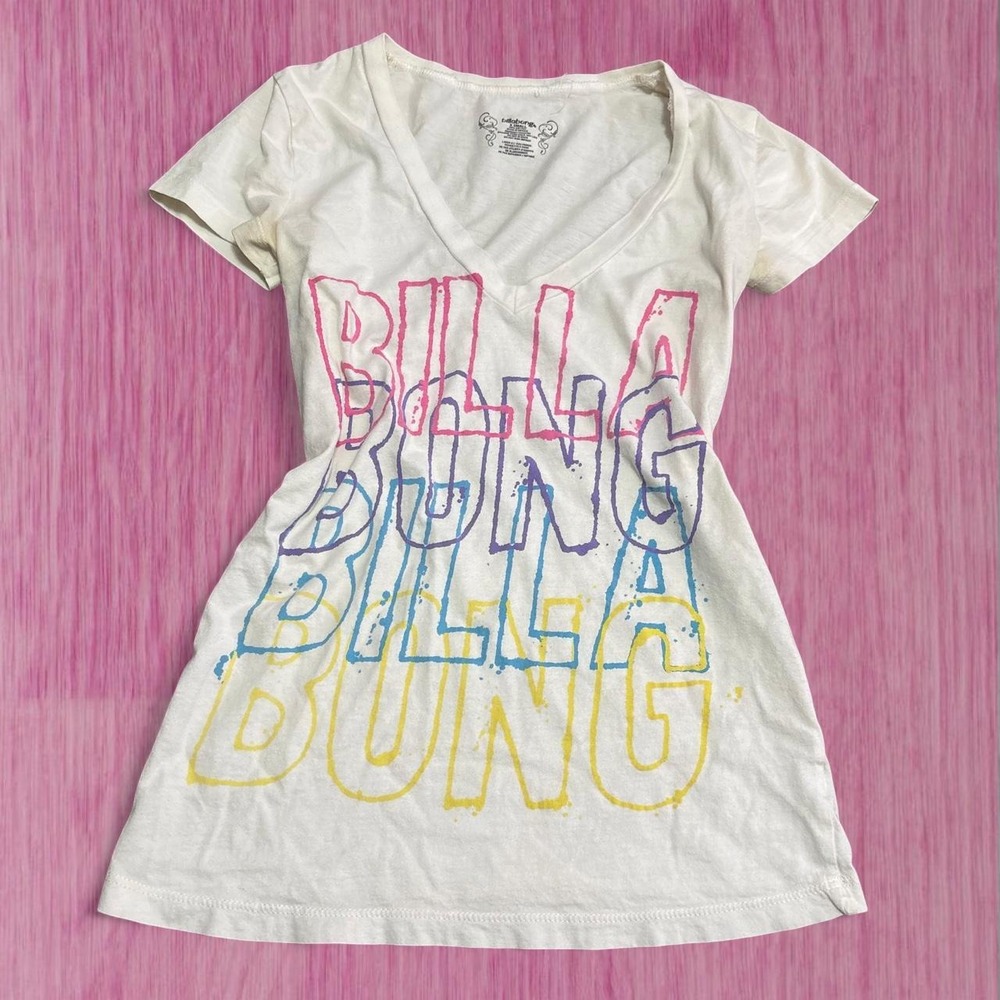 billabong 2000s v neck graphic fitted tee